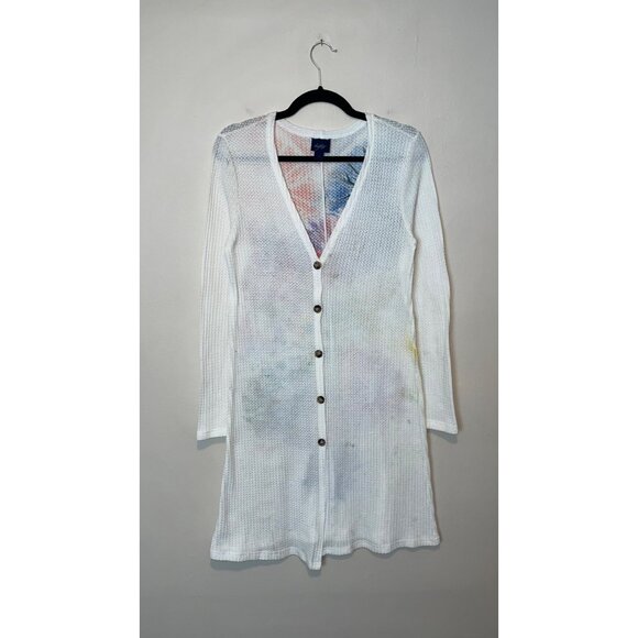 Handpainted Upcycled Boho Long Duster Cardigan With Floral Back Design Size M - Picture 2 of 5